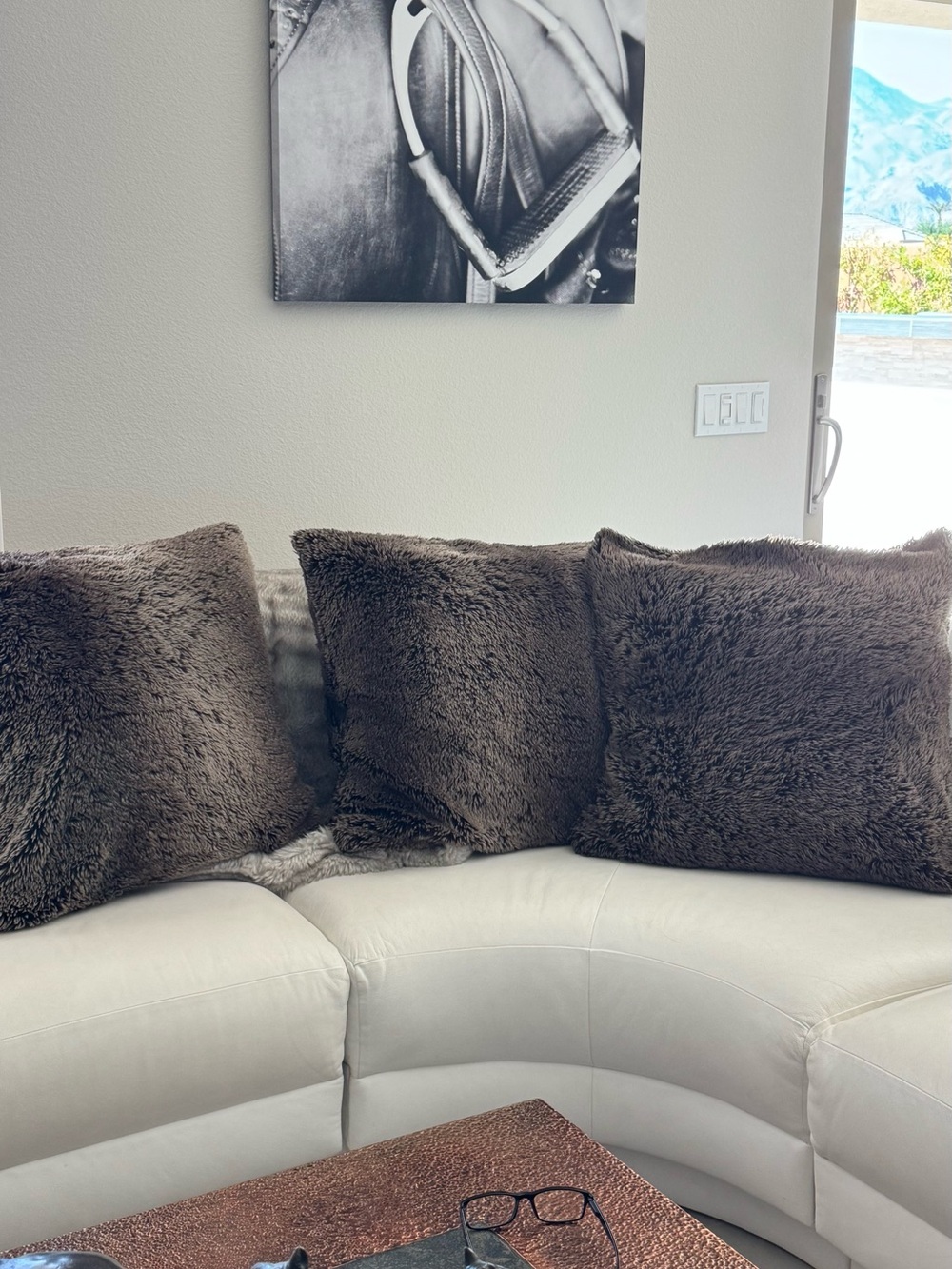 Restoration Hardware Plush Faux Fur Accent Pillow Covers- Brown